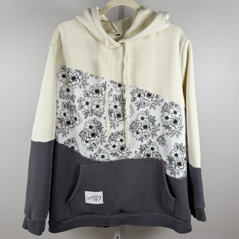 Stampin Up Abagail Rose Hoodie 3X Cream/Gray/White Flowers Excellent Condition